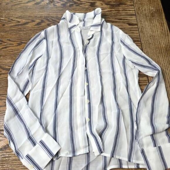 Reformation White Blue Stripe Violet Button Down Shirt Sz Small - Picture 1 of 4